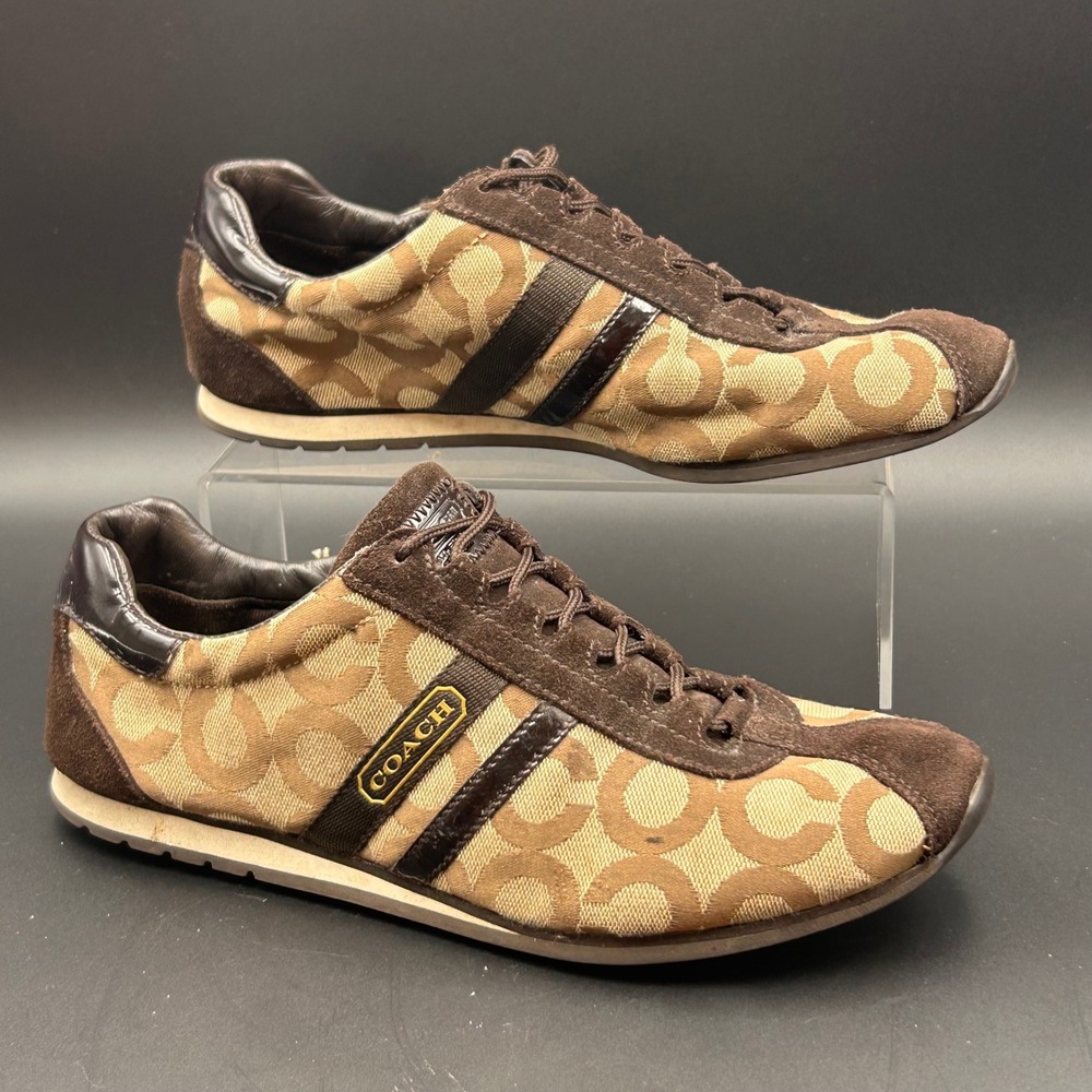 Coach Jayme Signature Jacquard Suede Low Top Sneakers Chocolate Brown Y2K 8.5